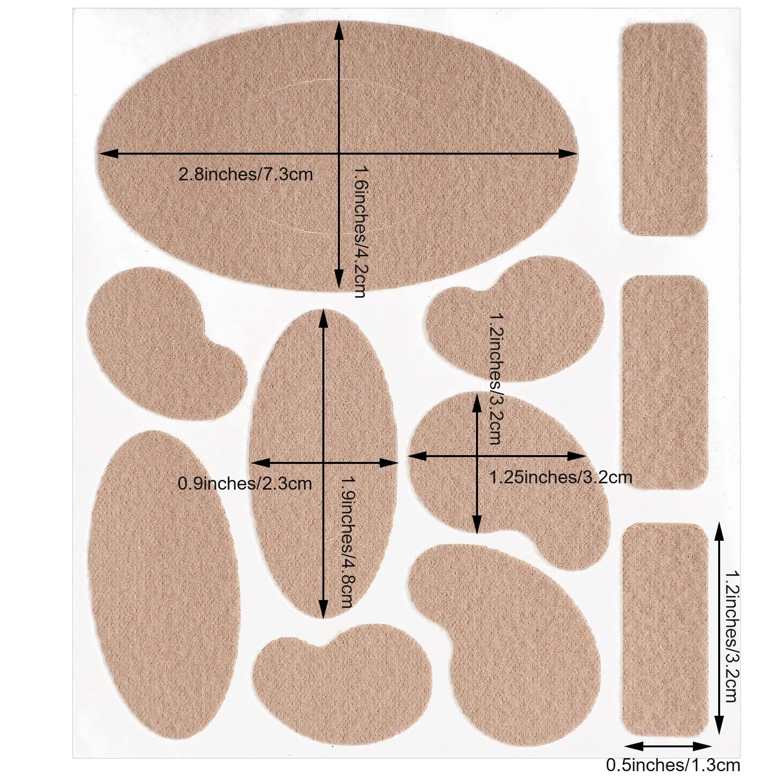 12 Sheets 11 Shape Moleskin Blister Plaster Heel Moleskine Pads Multi-Shaped Moleskine Patches for Heel Shoe Insoles Mole Skin Patch for Feet