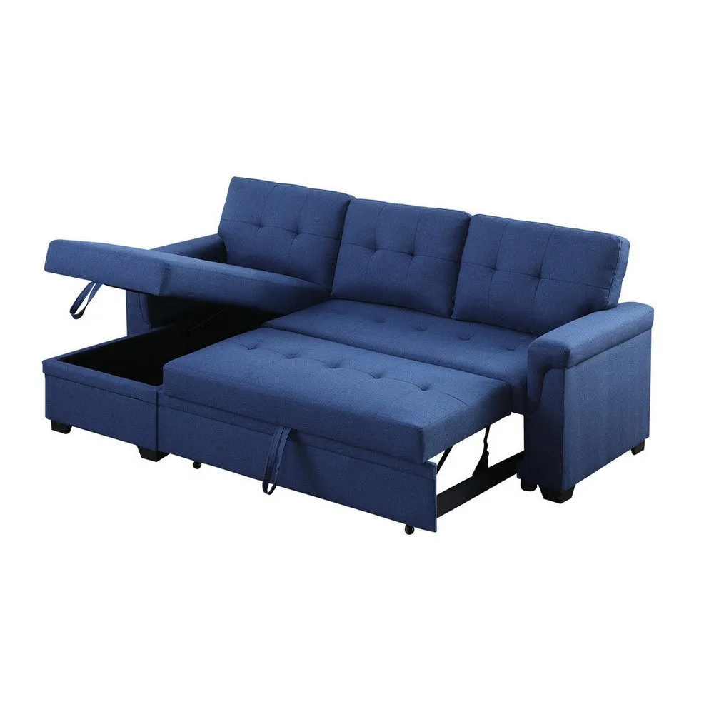 84 Inch Reversible Tufted Sectional Sleeper Sofa with Chaise Lounger, Blue By Casagear Home