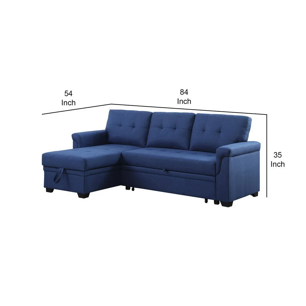 84 Inch Reversible Tufted Sectional Sleeper Sofa with Chaise Lounger, Blue By Casagear Home