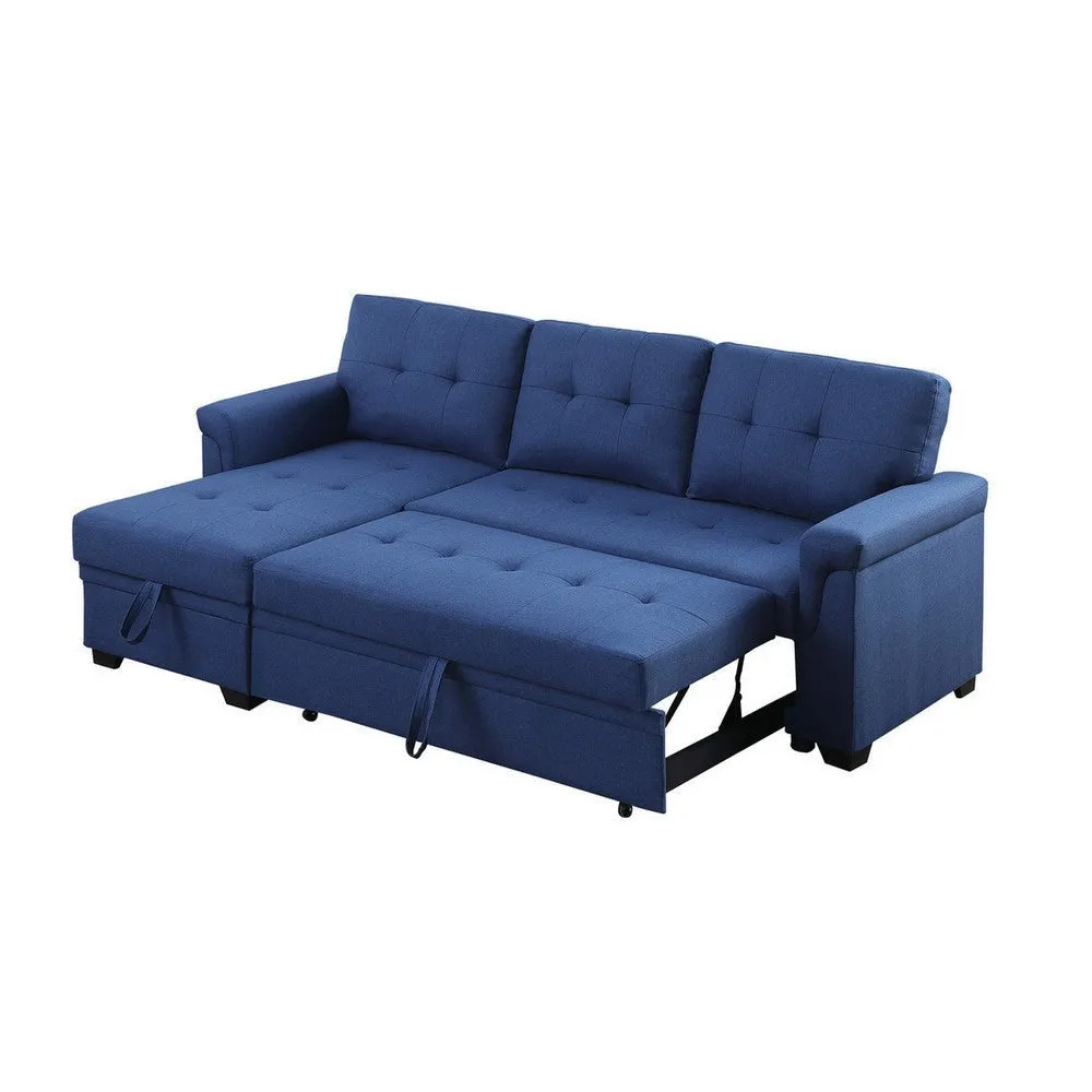 84 Inch Reversible Tufted Sectional Sleeper Sofa with Chaise Lounger, Blue By Casagear Home