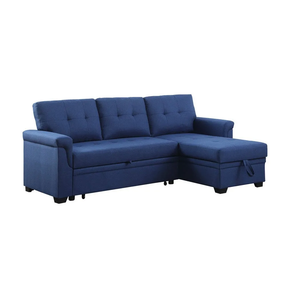 84 Inch Reversible Tufted Sectional Sleeper Sofa with Chaise Lounger, Blue By Casagear Home