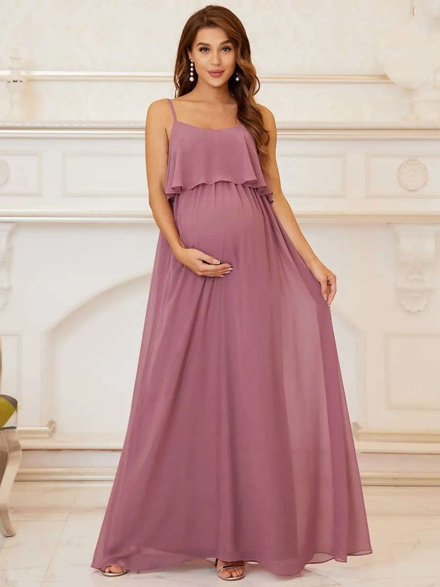 A-Line Spaghetti Straps Pleated Maternity Dress