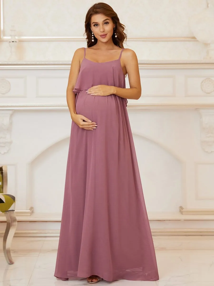 A-Line Spaghetti Straps Pleated Maternity Dress