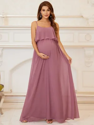 A-Line Spaghetti Straps Pleated Maternity Dress