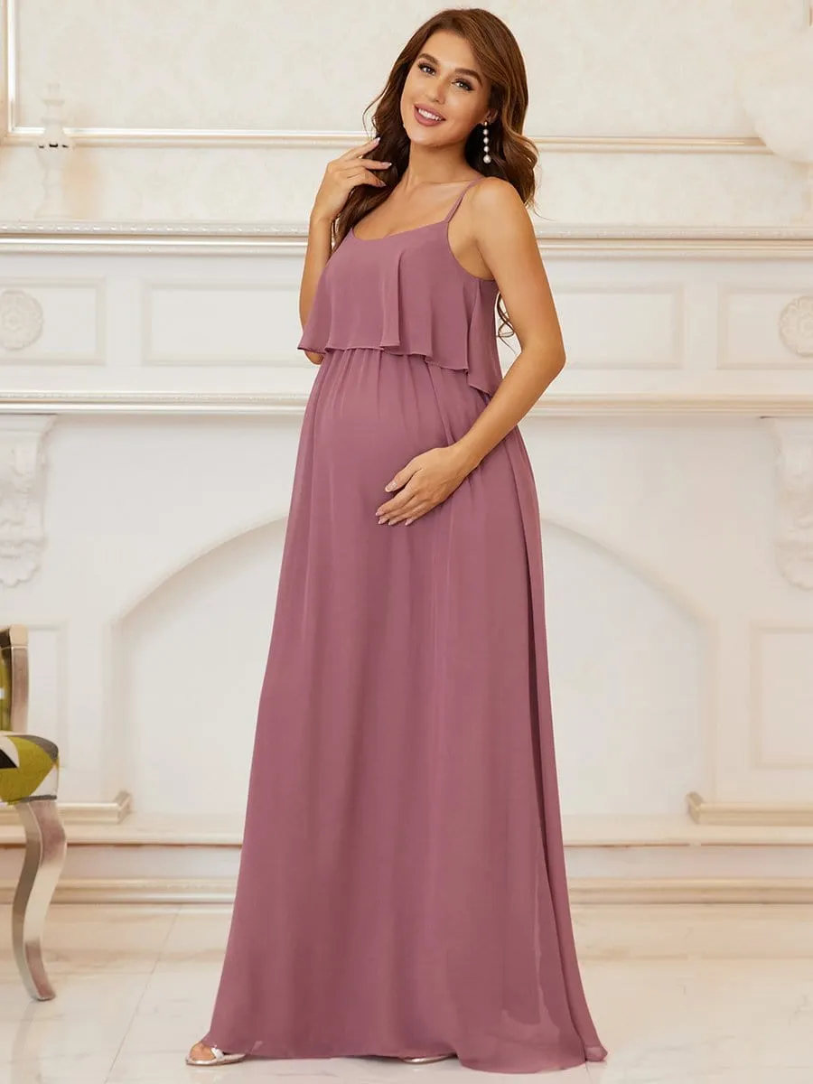 A-Line Spaghetti Straps Pleated Maternity Dress
