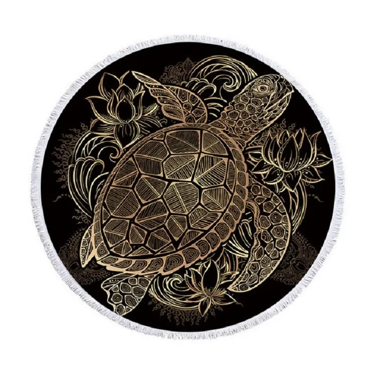 Animal Pattern Round Superfine Fiber Beach Towel with Tassel, Size:150 x 150cm(Lotus Turtle)