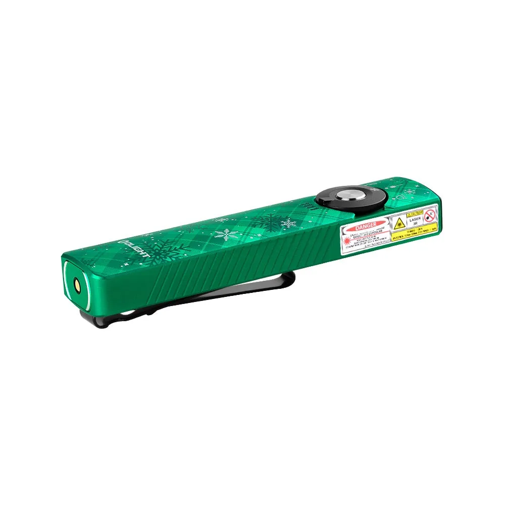 Arkfeld Pro 1300 Lumen Rechargeable Flat EDC Flashlight with LED Light, UV and Laser - Snowflake Green Limited Edition