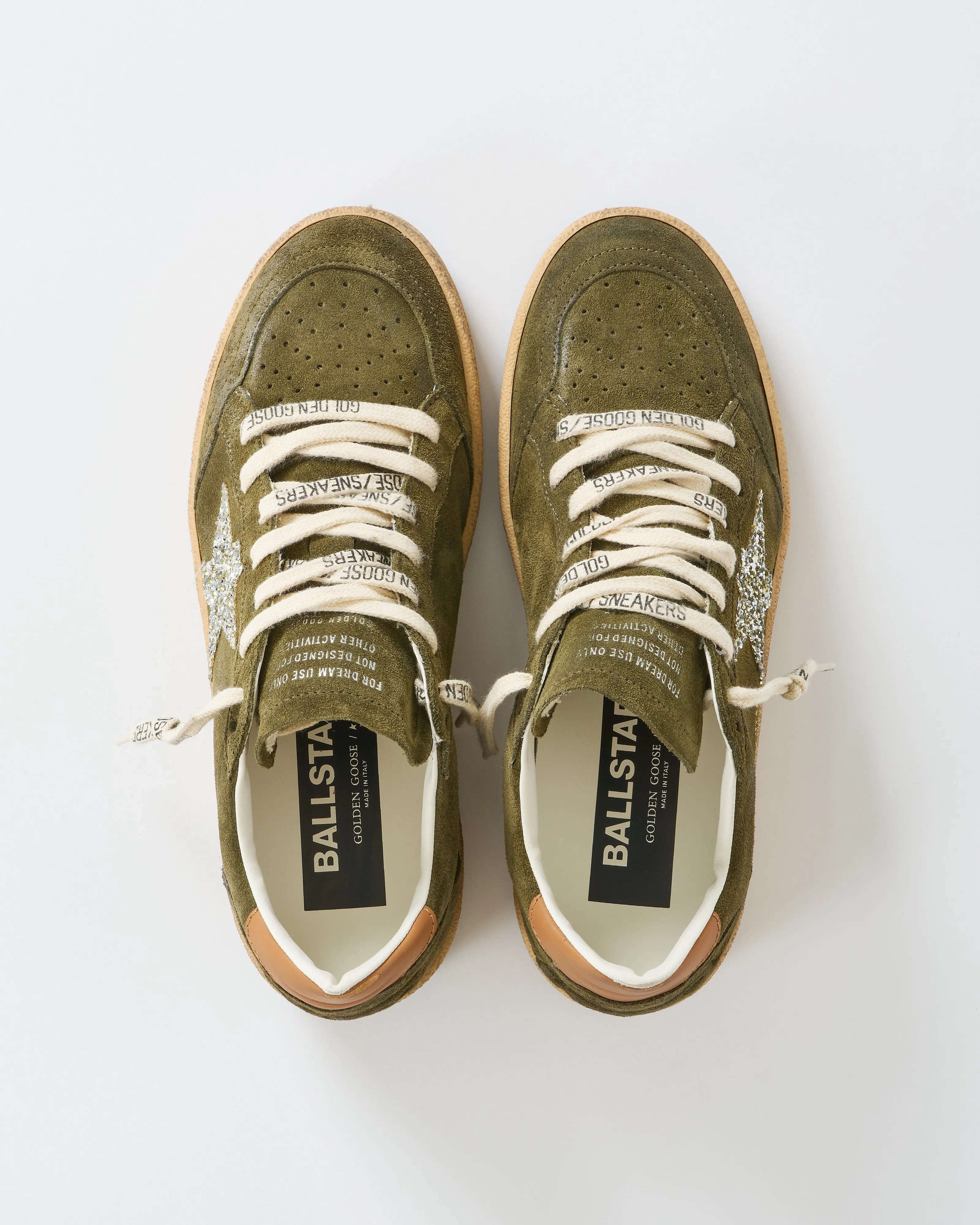 ball star suede upper toe and spur glitter star leather heel