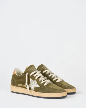 ball star suede upper toe and spur glitter star leather heel