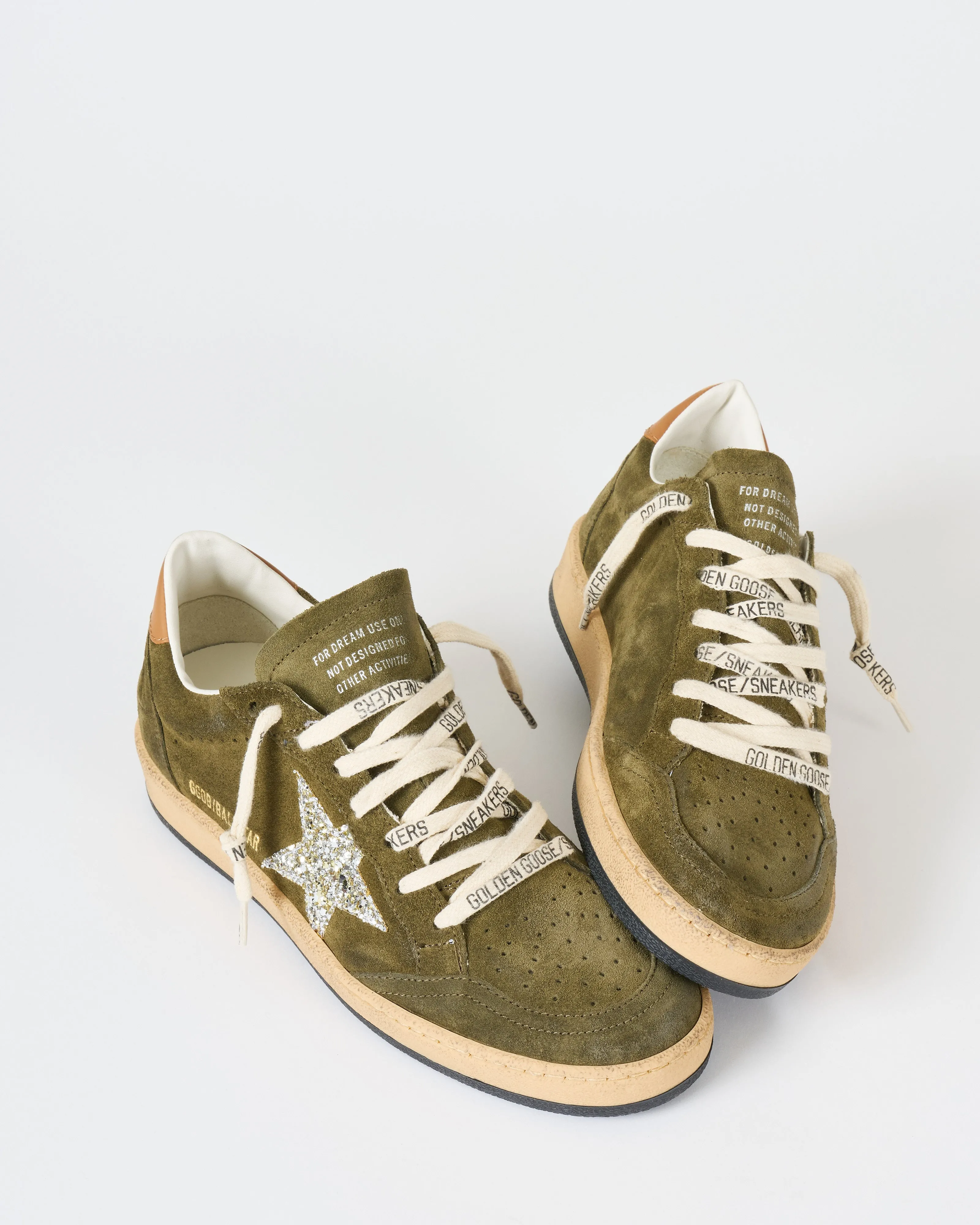 ball star suede upper toe and spur glitter star leather heel