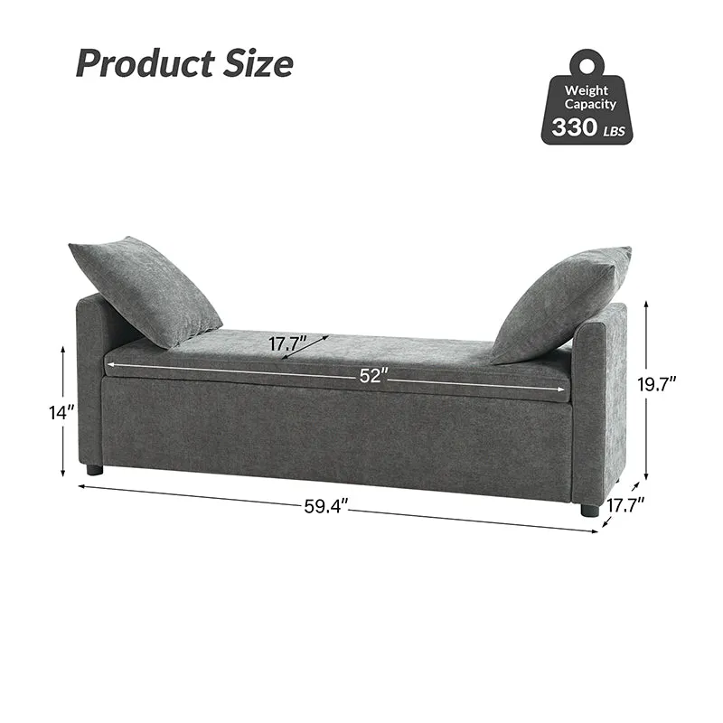 Benito 59.4" Wide End Of Bed Storage Couch Bench With Two Throw Pillows