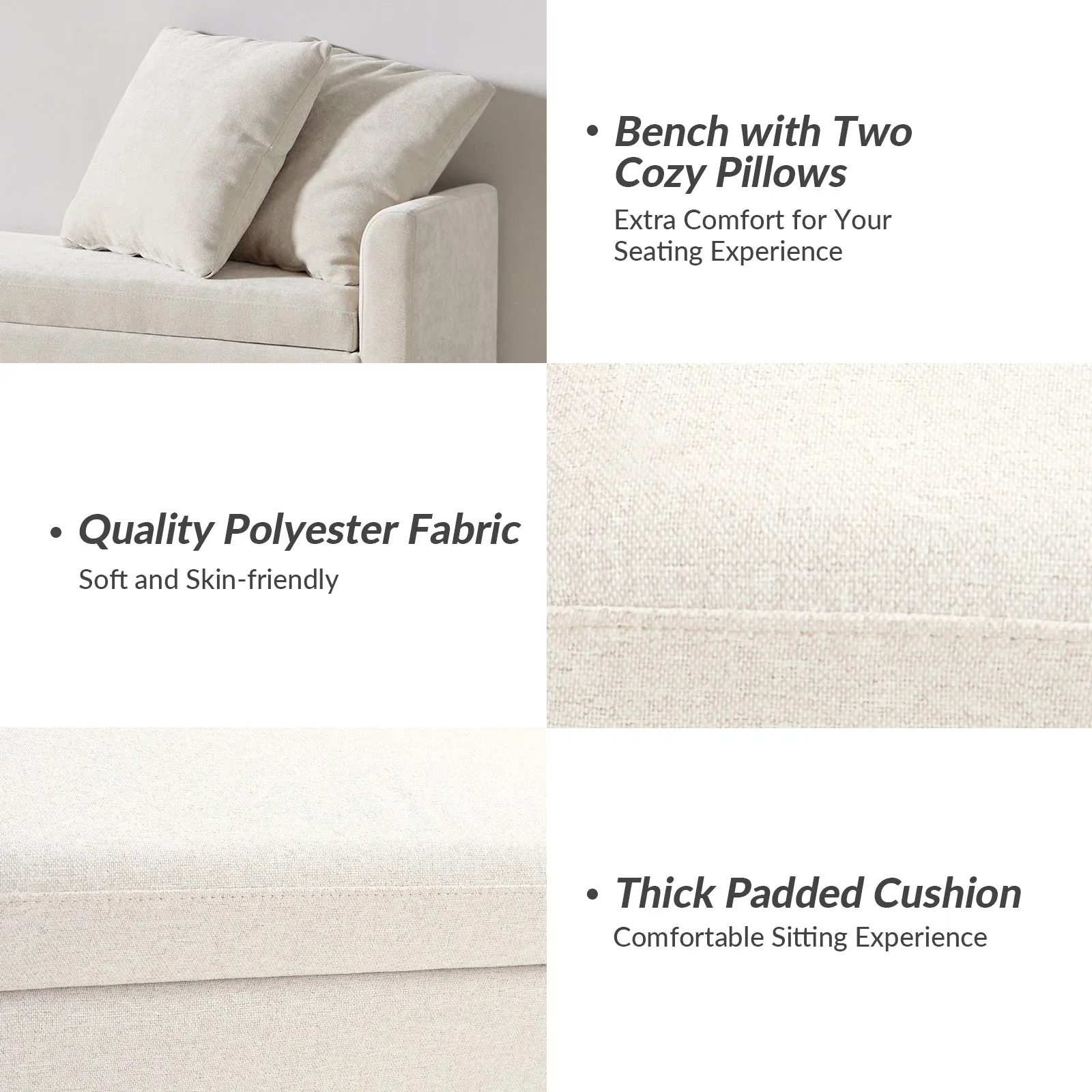 Benito 59.4" Wide End Of Bed Storage Couch Bench With Two Throw Pillows