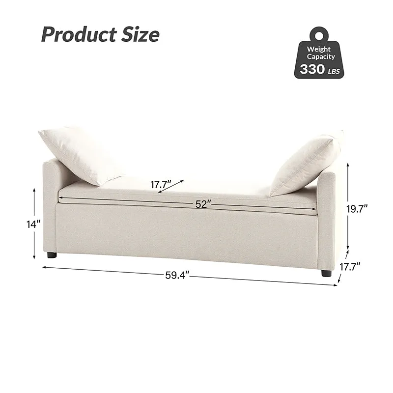 Benito 59.4" Wide End Of Bed Storage Couch Bench With Two Throw Pillows