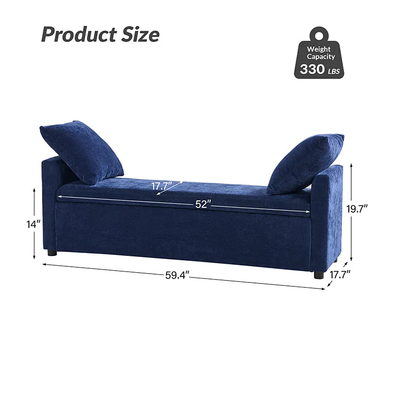 Benito 59.4" Wide End Of Bed Storage Couch Bench With Two Throw Pillows