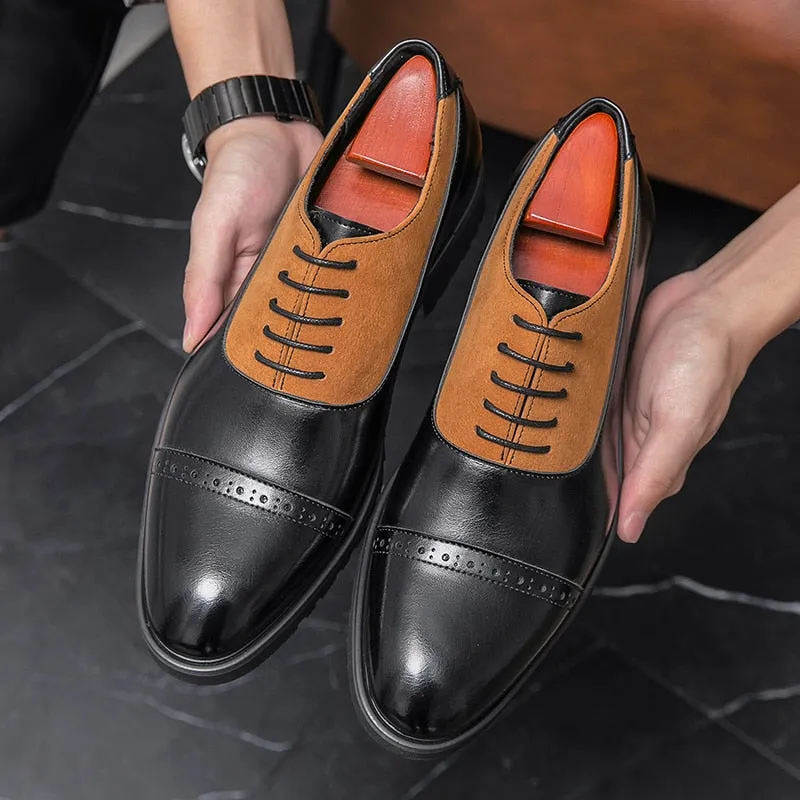 Black Leather Brown Suede Derby Shoes