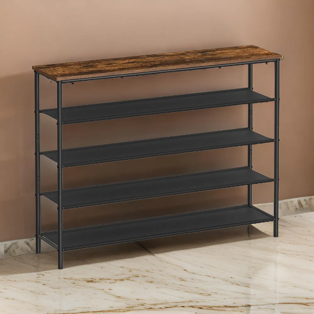 Byn 47 Inch Modern Shoe Rack, 5 Tier Shelves, Adjustable Black Steel, Brown By Casagear Home