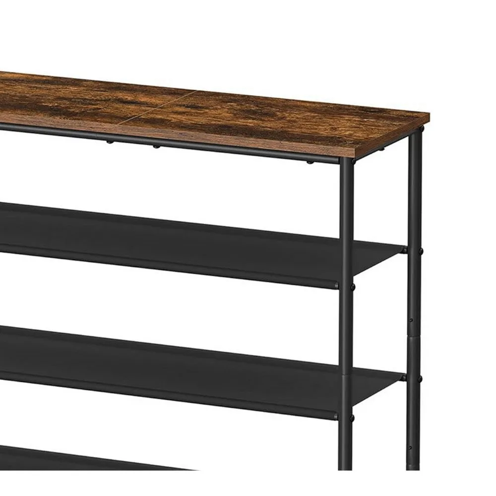 Byn 47 Inch Modern Shoe Rack, 5 Tier Shelves, Adjustable Black Steel, Brown By Casagear Home