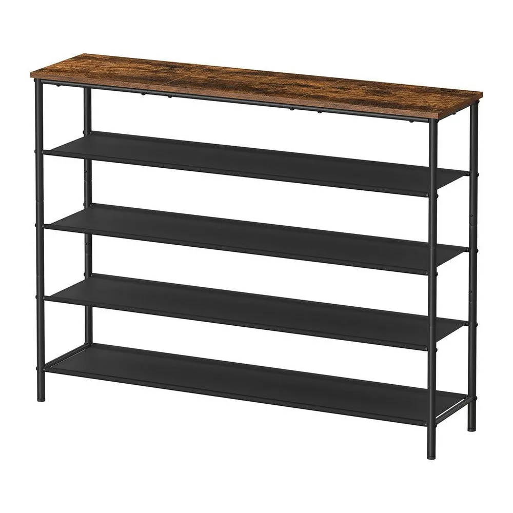 Byn 47 Inch Modern Shoe Rack, 5 Tier Shelves, Adjustable Black Steel, Brown By Casagear Home