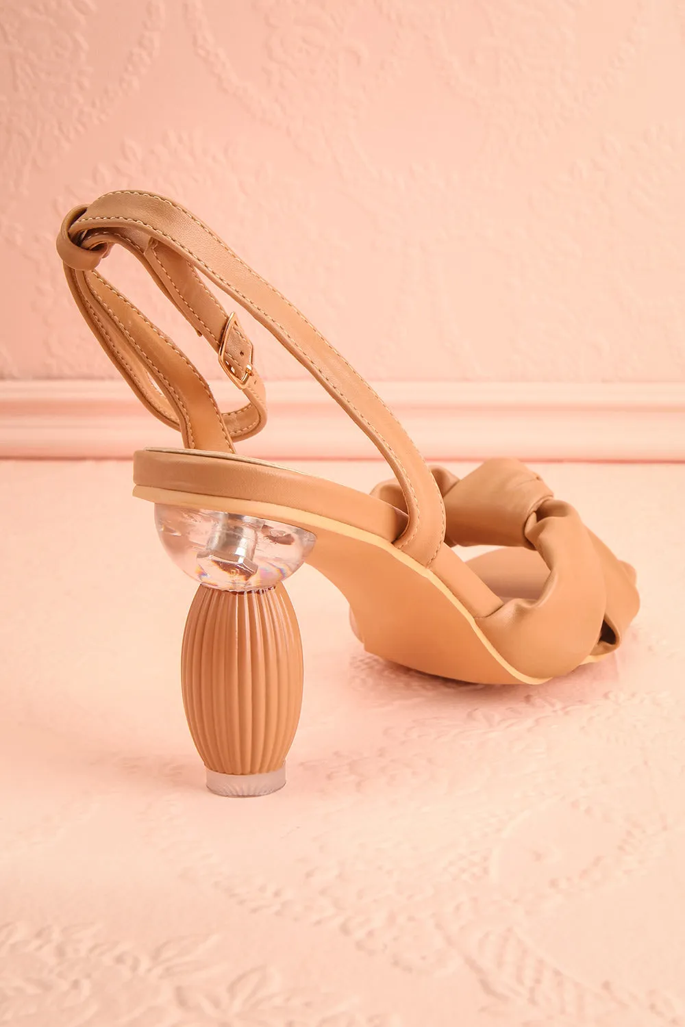 Derella Beige | Faux Leather Heeled Sandals
