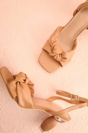 Derella Beige | Faux Leather Heeled Sandals