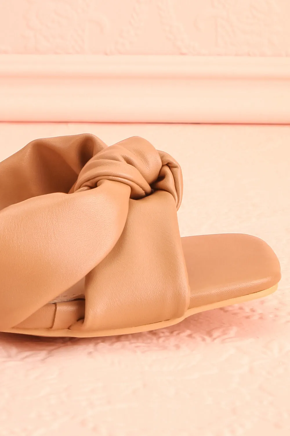 Derella Beige | Faux Leather Heeled Sandals