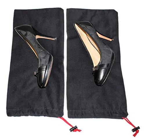 Earthwise Shoe Storage Bags 100% Cotton with Drawstring For Men and Women Perfect for Travel MADE IN THE USA 17" X 8" Machine Washable Black (Set of 4)