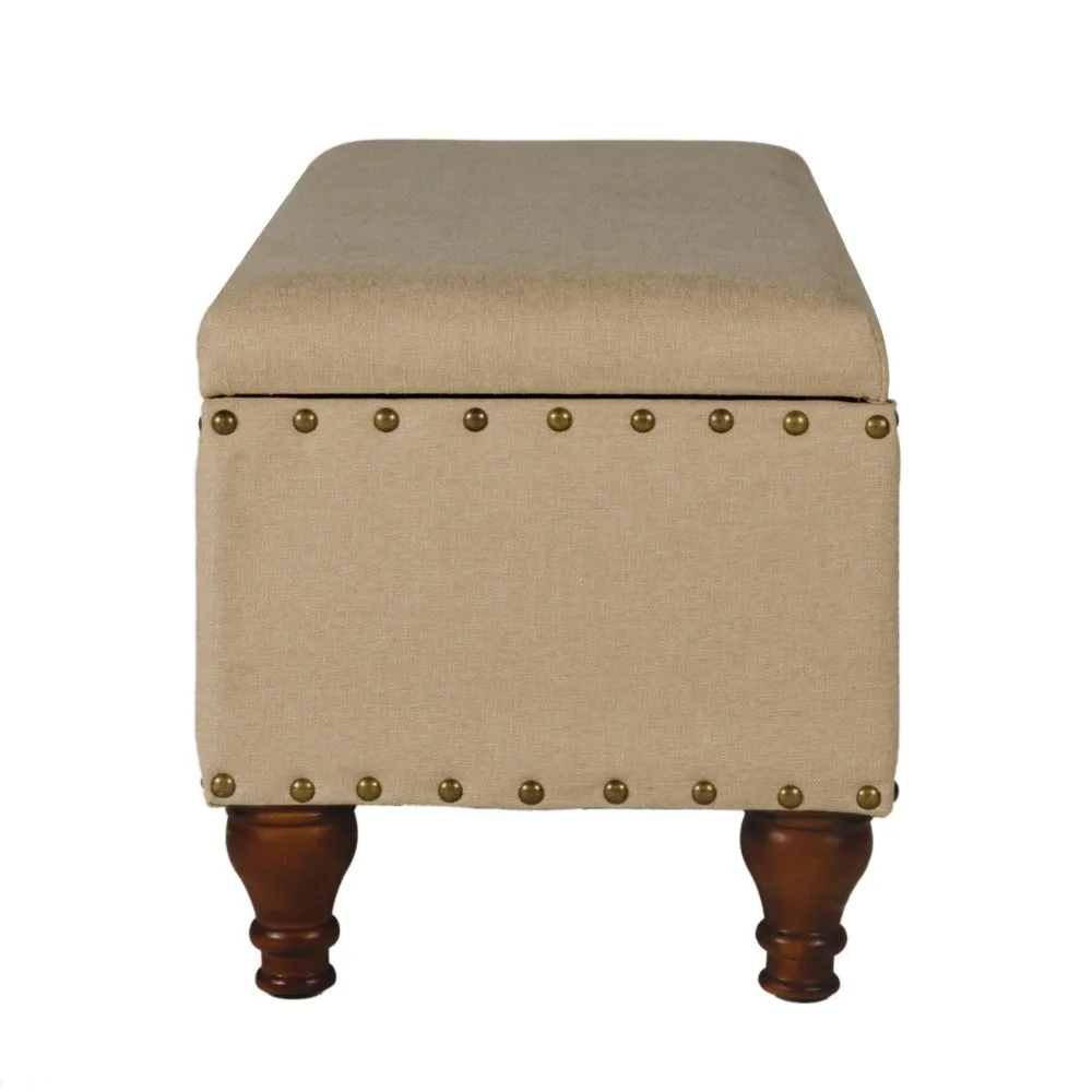 Fabric Upholstered Wooden Storage Bench With Nail head Trim, Large, Tan Brown - K6159-F1399 By Casagear Home