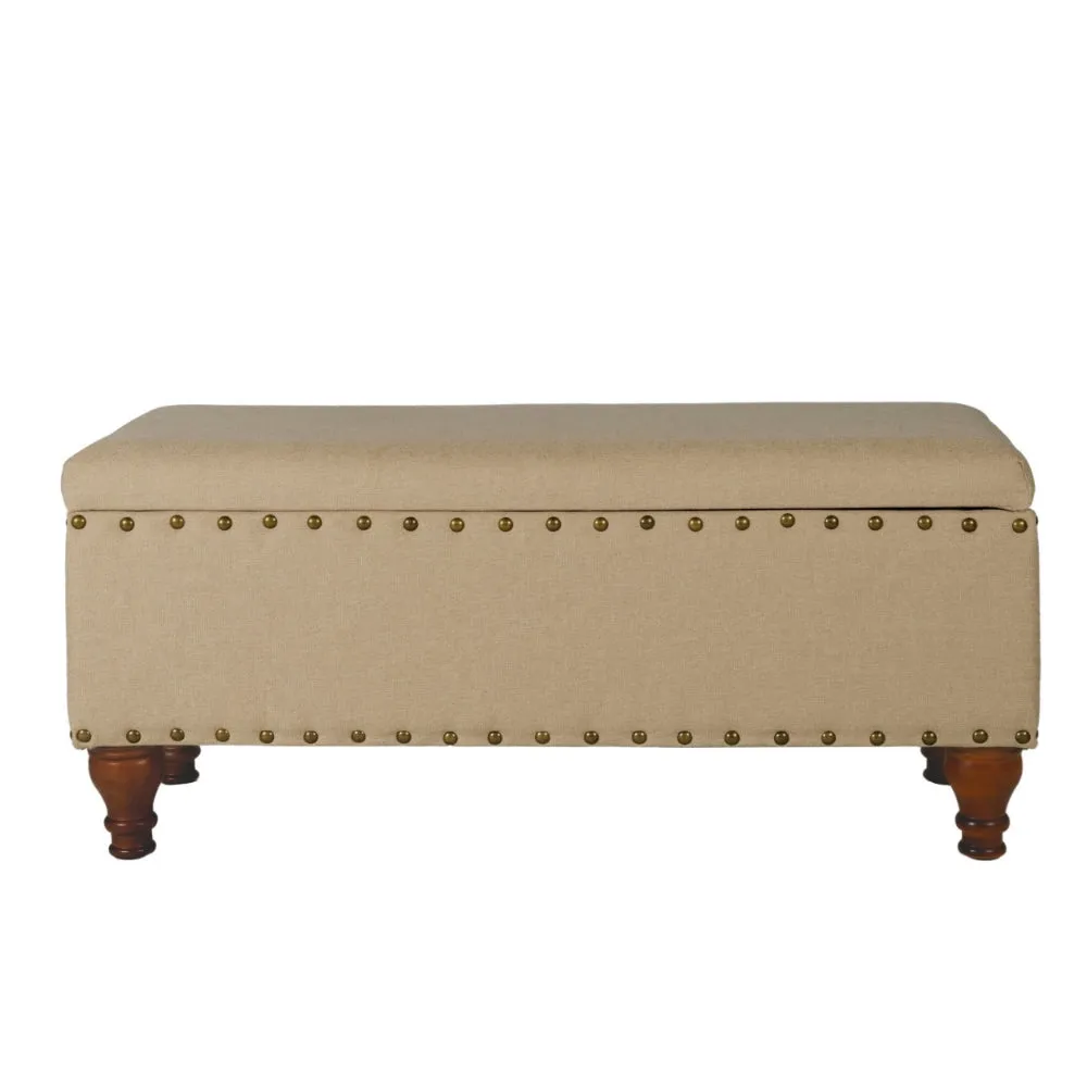 Fabric Upholstered Wooden Storage Bench With Nail head Trim, Large, Tan Brown - K6159-F1399 By Casagear Home
