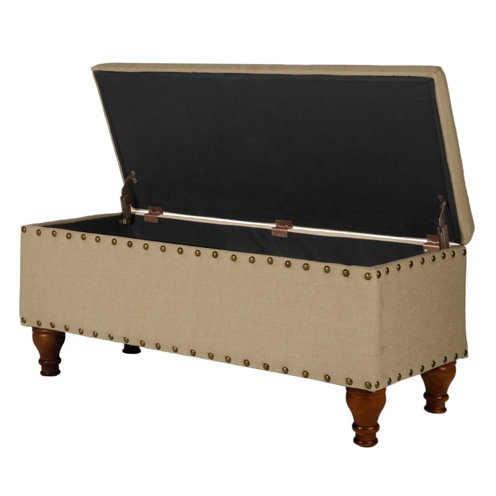 Fabric Upholstered Wooden Storage Bench With Nail head Trim, Large, Tan Brown - K6159-F1399 By Casagear Home