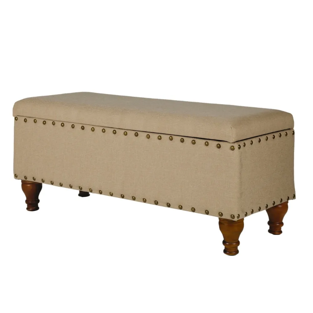 Fabric Upholstered Wooden Storage Bench With Nail head Trim, Large, Tan Brown - K6159-F1399 By Casagear Home