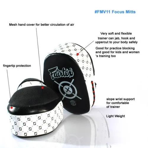 FAIRTEX AERO FMV11 MUAY THAI BOXING MMA PUNCHING FOCUS MITTS PADS Size Standard White Black