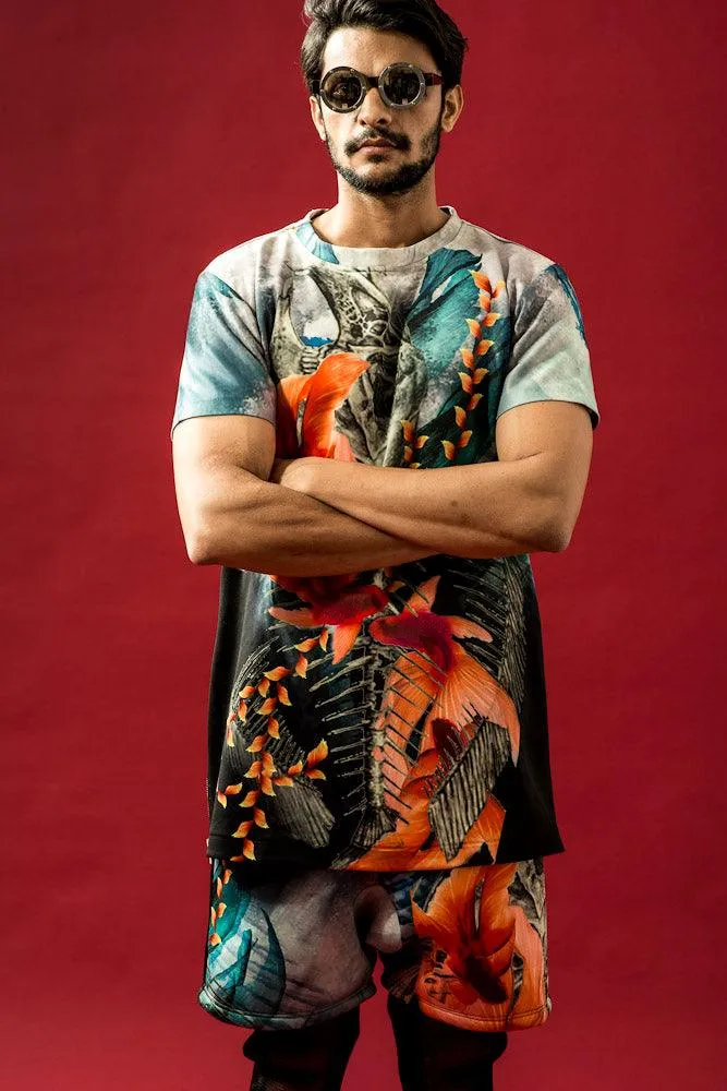 Fish Skeleton Print Long T-Shirt
