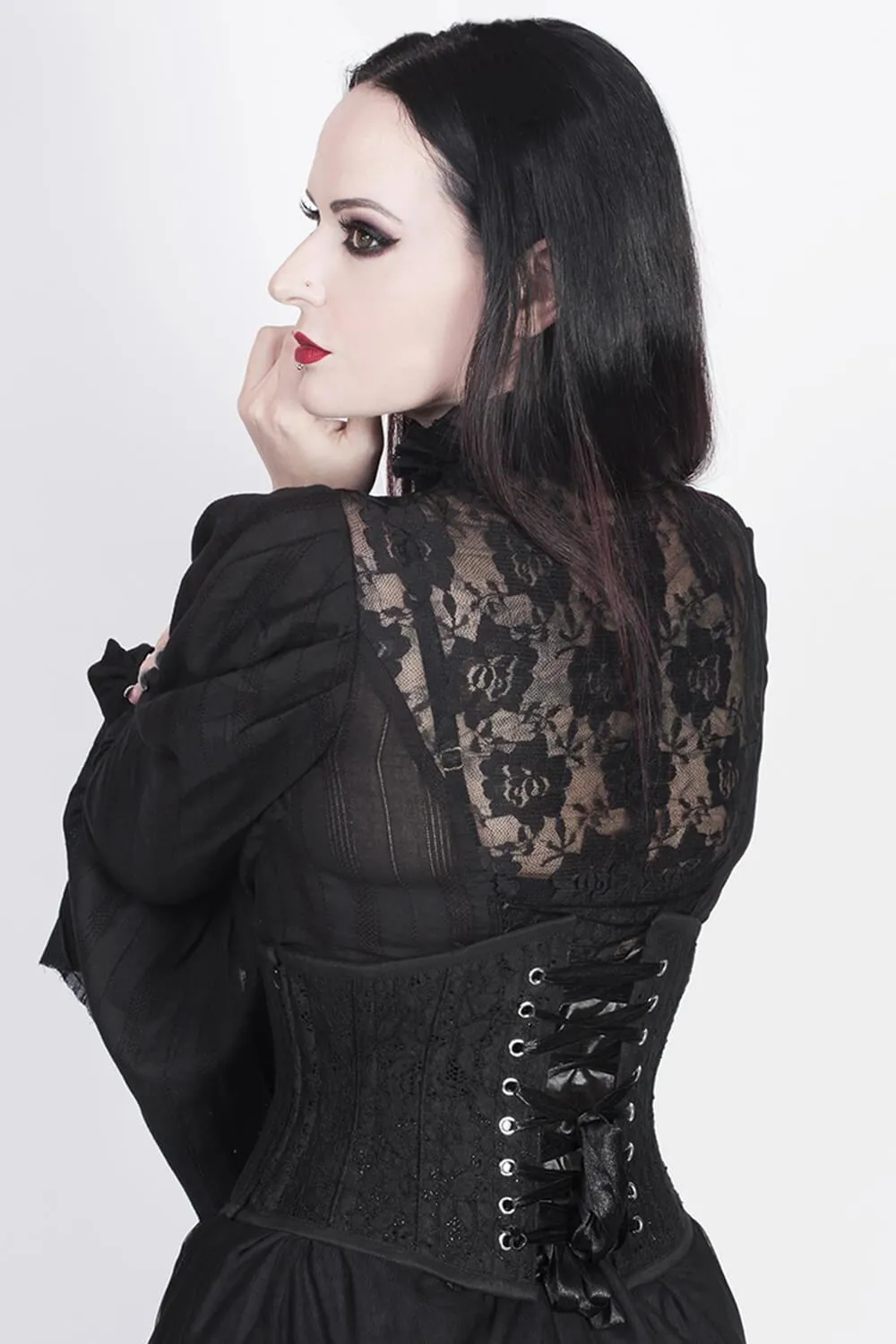 Franco Underbust Black Corset with Lace Overlay