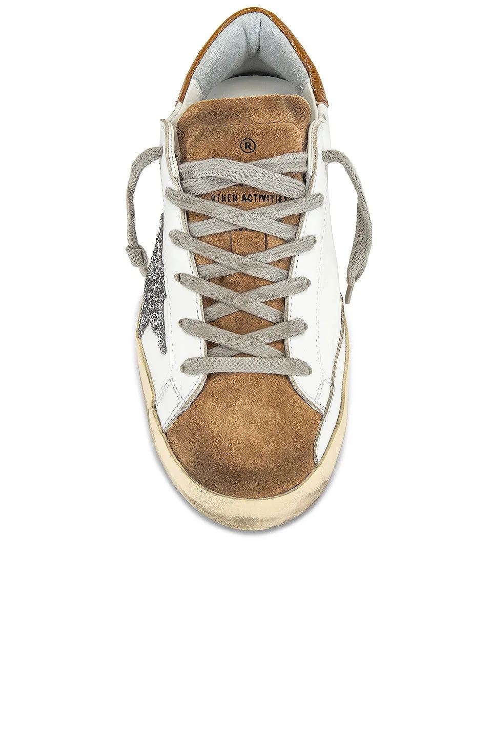 Golden Goose Superstar Sneakers, White, Tobacco, Silver, & Taupe