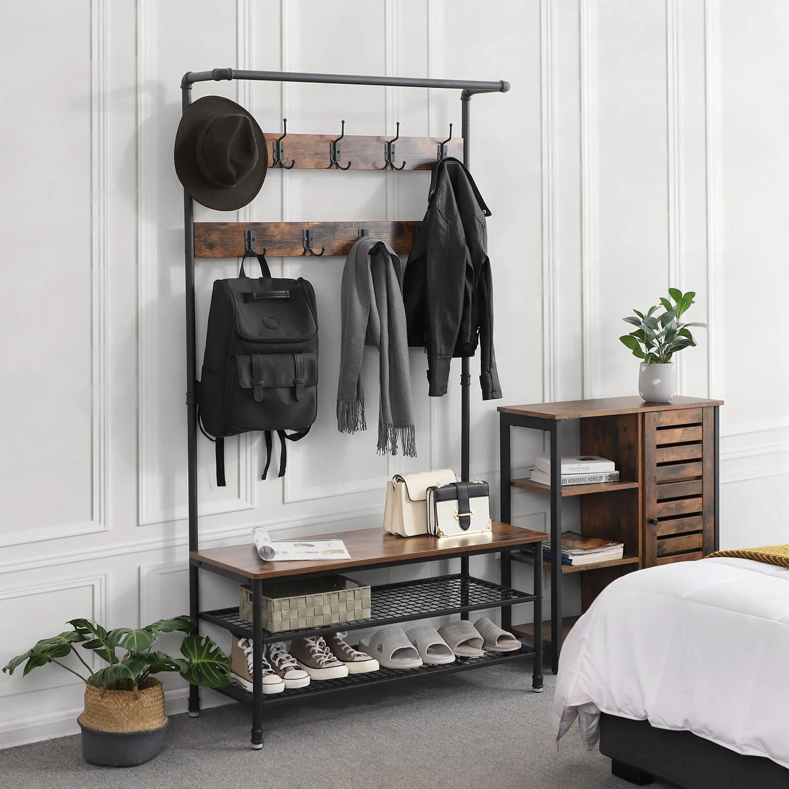 Industrial Coat Rack Storage Bench