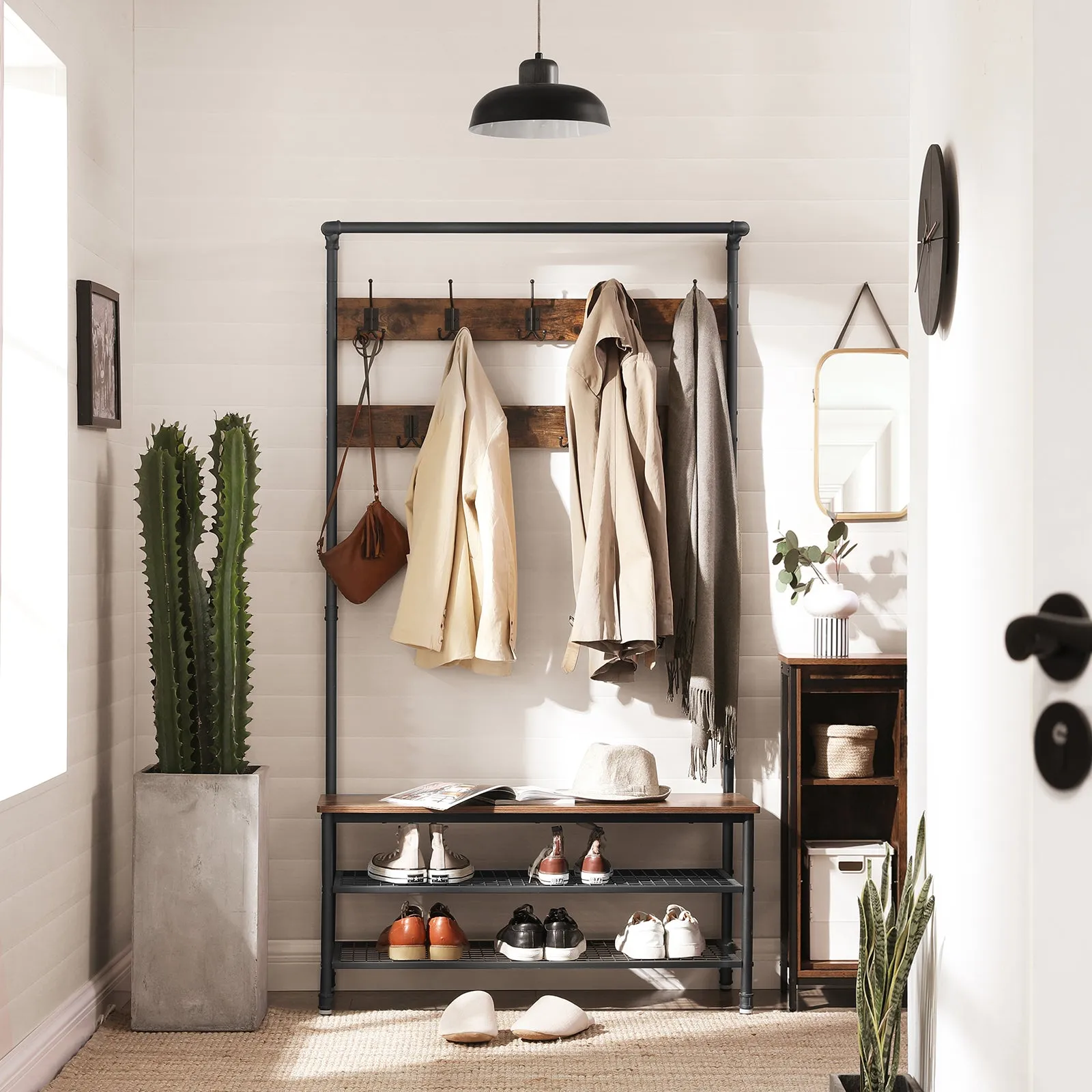 Industrial Coat Rack Storage Bench