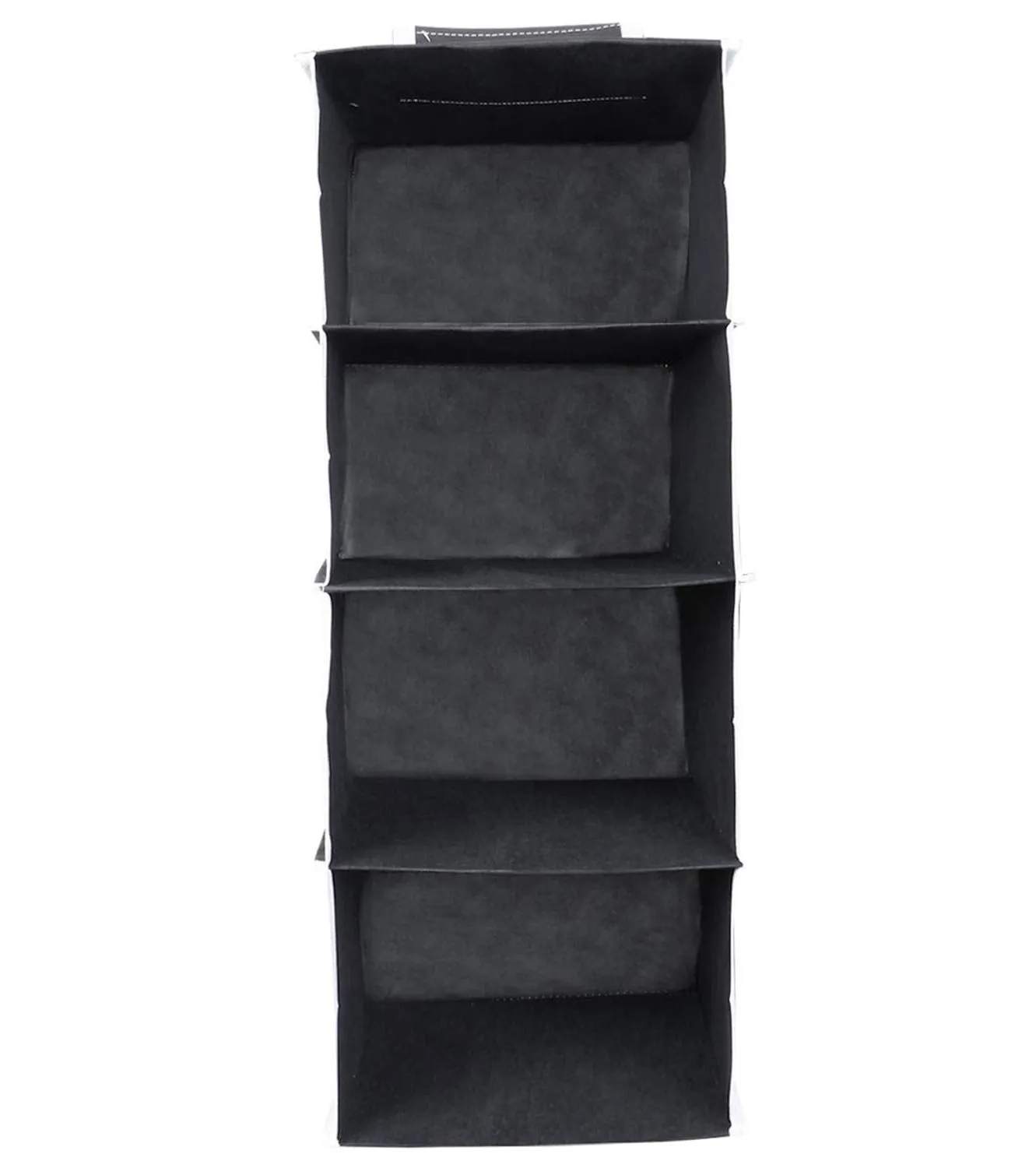 Kuber Industries 4 Shelf Closet/ Wardrobe Hanging Organizer|Shoes Storage Cupboard|Non Wovan Foldable With Universal Fit|Size 31 x 25 x 80, Pack of 1 (Black)- (Glossy,Fabric)
