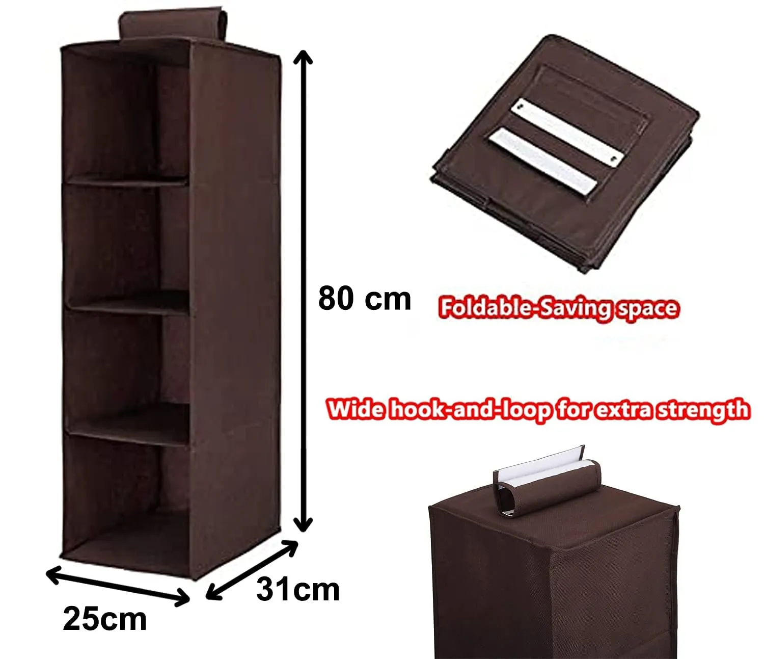 Kuber Industries 4 Shelf Closet/Wardrobe Hanging Organizer|Shoes Storage Cupboard|Non Wovan Foldable With Universal Fit|Size 31 x 25 x 80, Pack of 1 (Brown)|Fabric