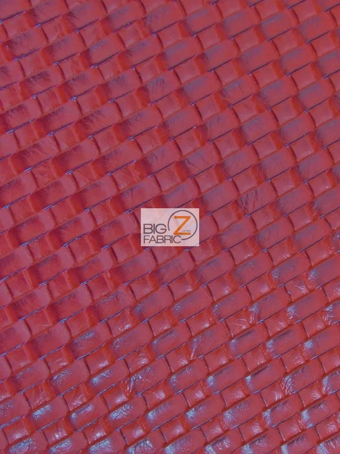 Lattice Basket Weave Upholstery Vinyl Fabric / Red / Sold By The Yard