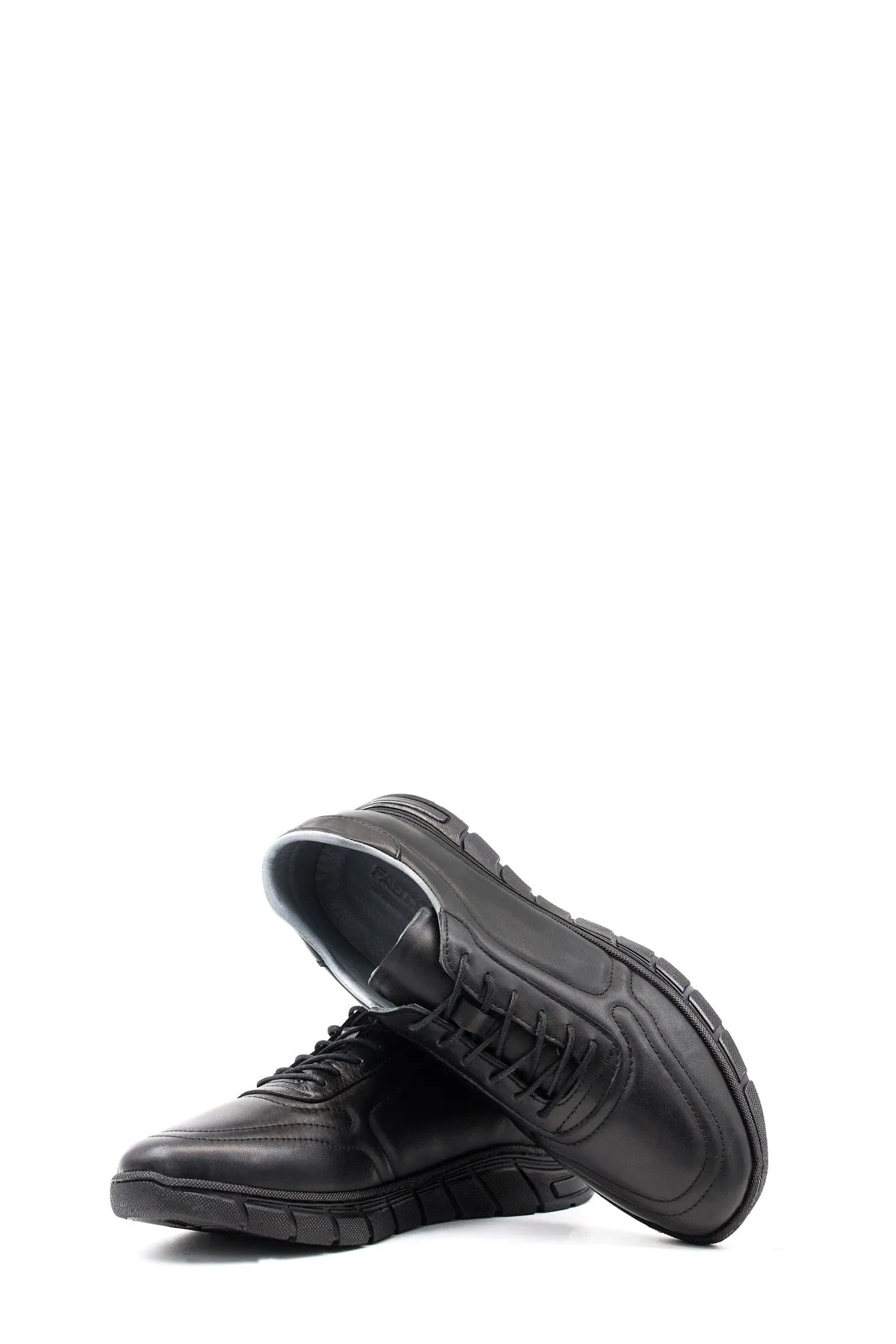 Men's All-Black Leather Sneakers with Textured Sole - Wessi