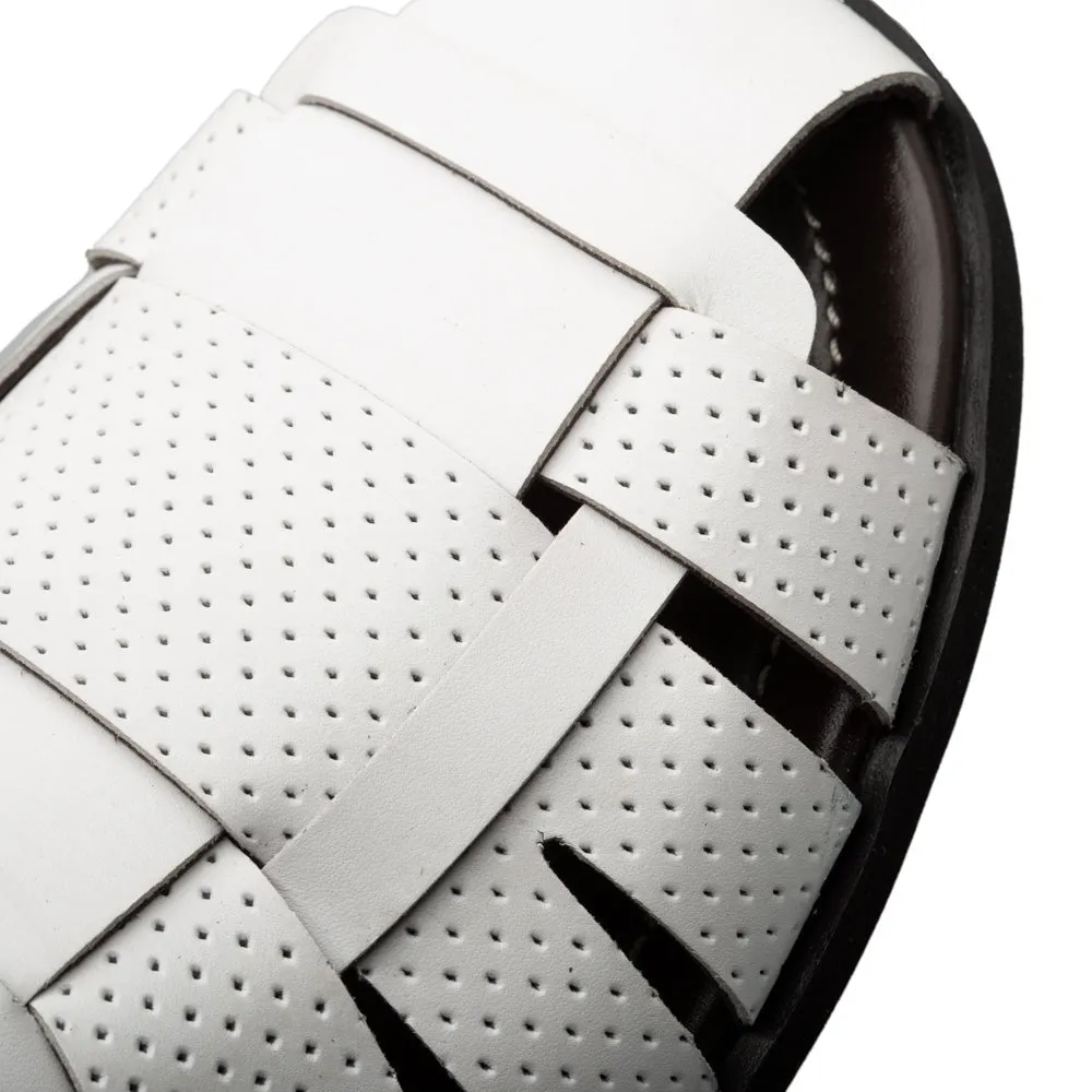 Mezlan R20666 Men's Shoes White Calf-Skin Leather Fisherman Sandals (MZ3625)