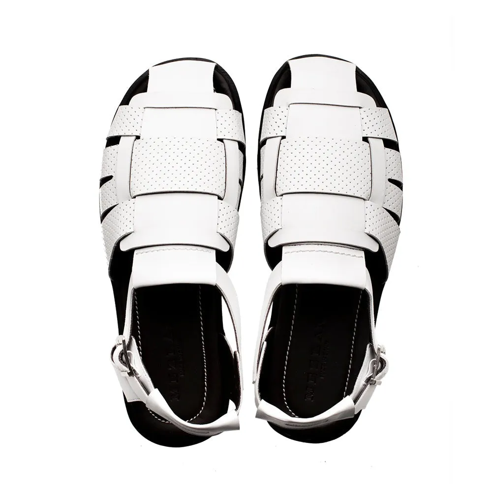 Mezlan R20666 Men's Shoes White Calf-Skin Leather Fisherman Sandals (MZ3625)