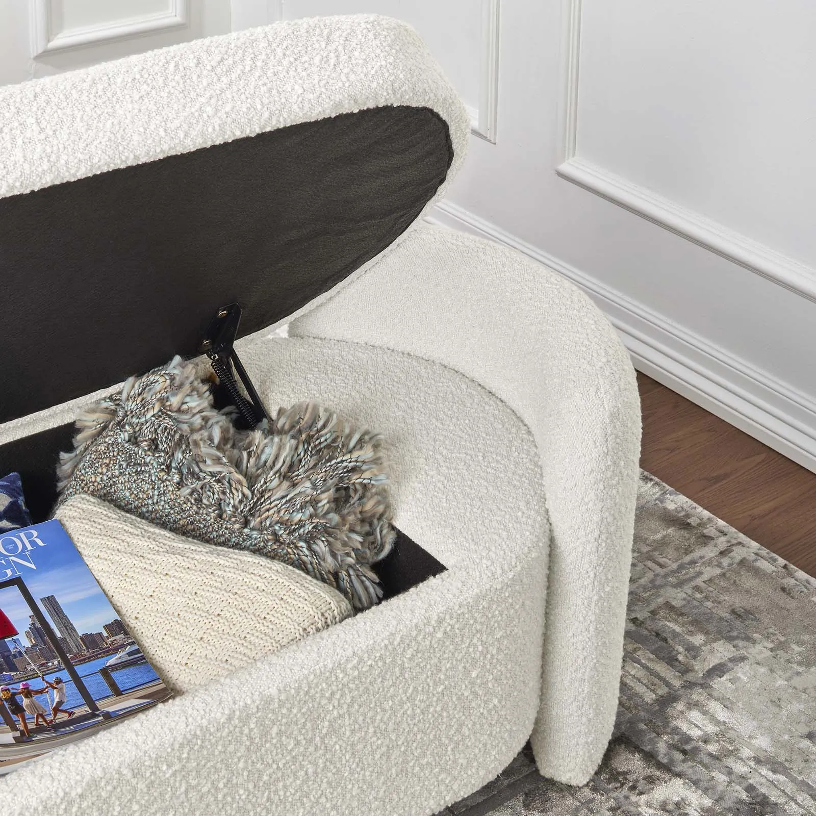 Nebula Boucle Upholstered Bench Ivory EEI-6056-IVO