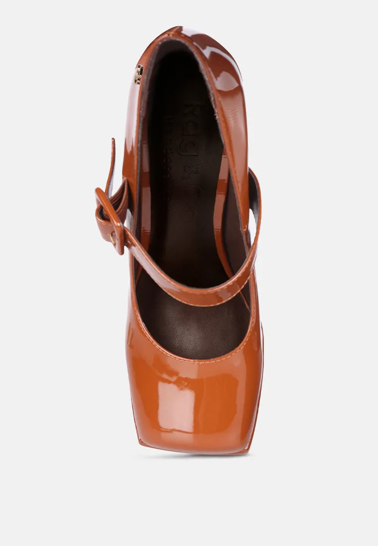 PABLO Tan Statement High Platform Heel Mary Jane Sandals