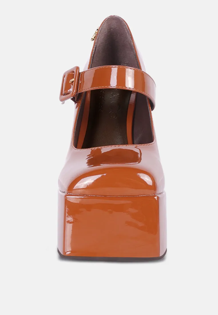 PABLO Tan Statement High Platform Heel Mary Jane Sandals