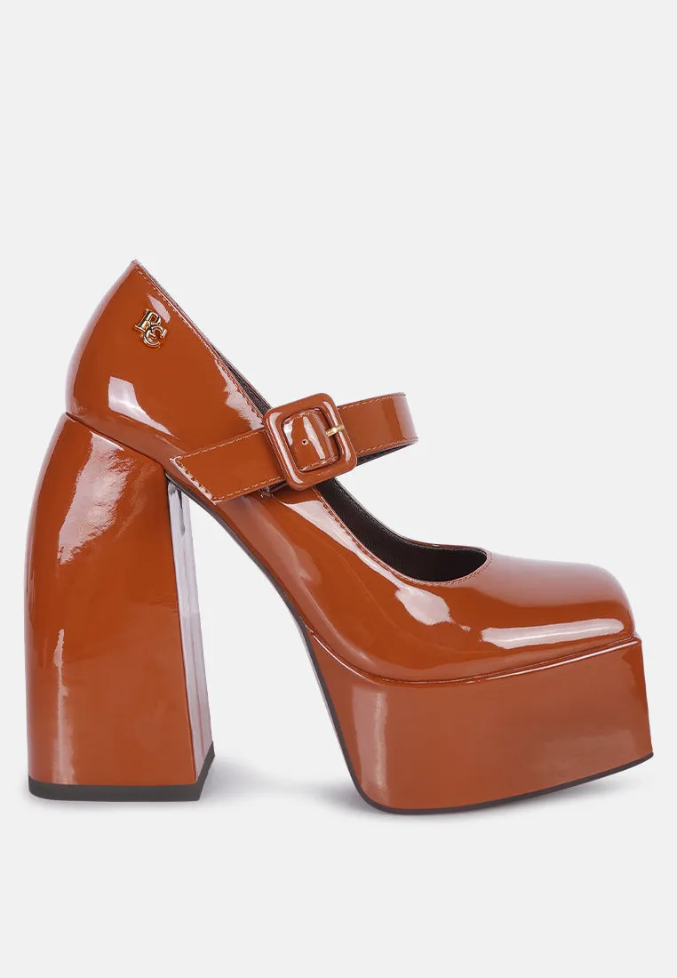 PABLO Tan Statement High Platform Heel Mary Jane Sandals