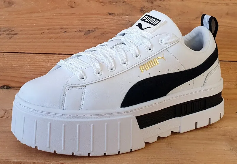 Puma Mayze Low Leather Trainers UK4/US6.5/EU37 381983-01 White/Black/Gold