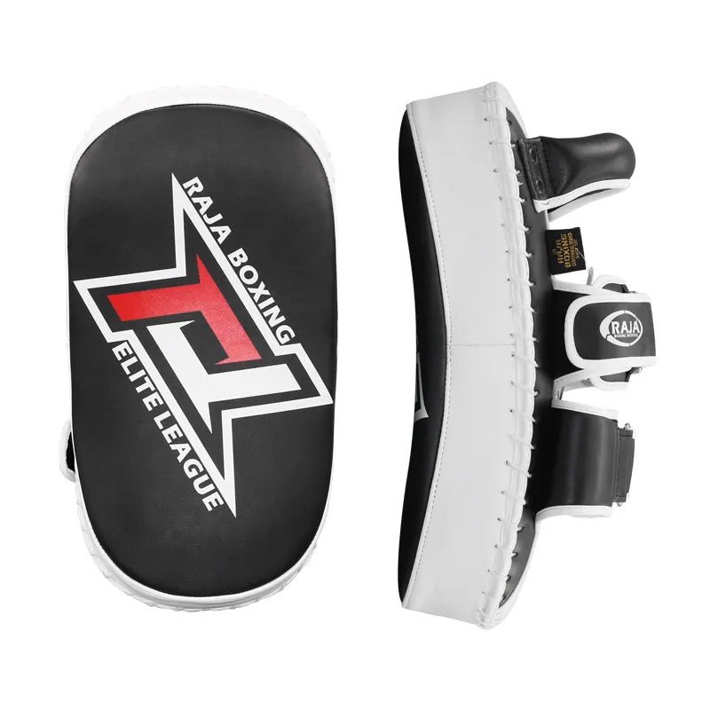 RAJA RTKP-9 MUAY THAI BOXING MMA PUNCHING AIR KICK PADS Cooltex PU Leather 36 x 20 x 9 cm Black White