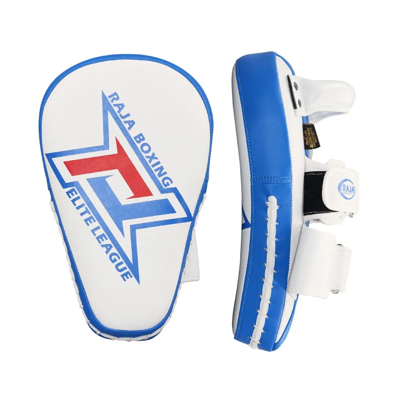 RAJA RTMP-9 MUAY THAI BOXING MMA PUNCHING AIR LONG FOCUS MITTS KICK PADS Cooltex PU Leather 35.5 x 22.5 x 7 cm White Blue