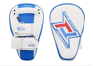 RAJA RTMP-9 MUAY THAI BOXING MMA PUNCHING AIR LONG FOCUS MITTS KICK PADS Cooltex PU Leather 35.5 x 22.5 x 7 cm White Blue